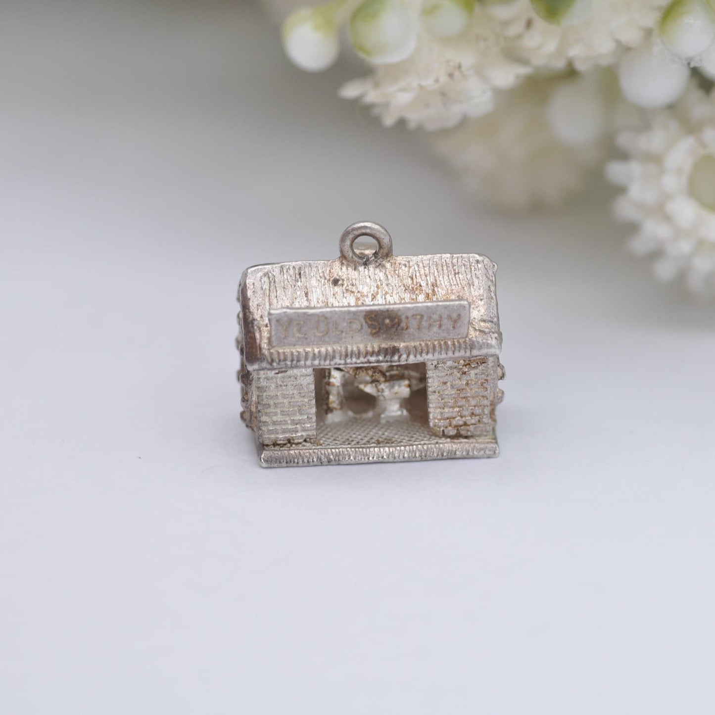 Vintage Sterling Silver Blacksmith Charm Pendant - Ye Old Smithy | Articulated Moving Arm