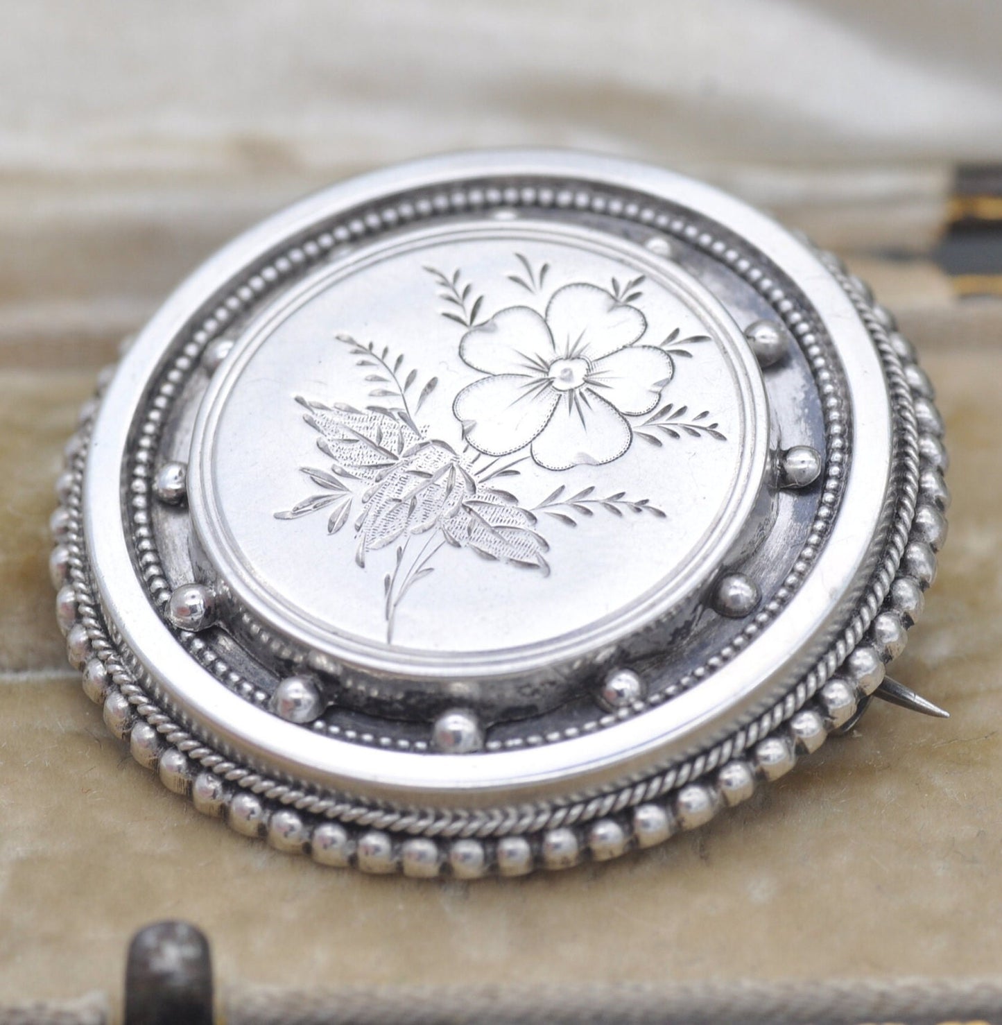 Antique Victorian Sterling Silver Sentimental Brooch - Flower Brooch with Secret Locket Compartment