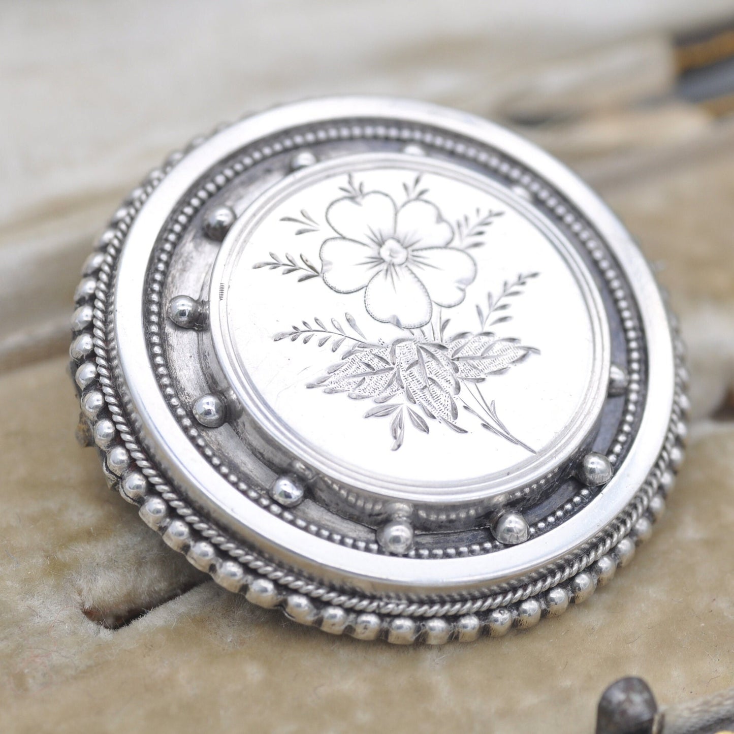 Antique Victorian Sterling Silver Sentimental Brooch - Flower Brooch with Secret Locket Compartment