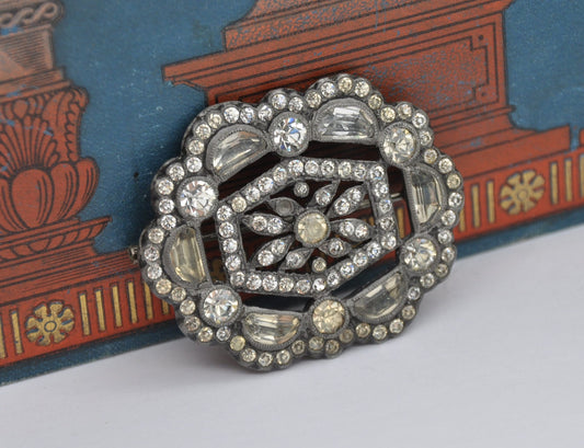 Vintage Art Deco Silver Tone Floral White Paste Brooch