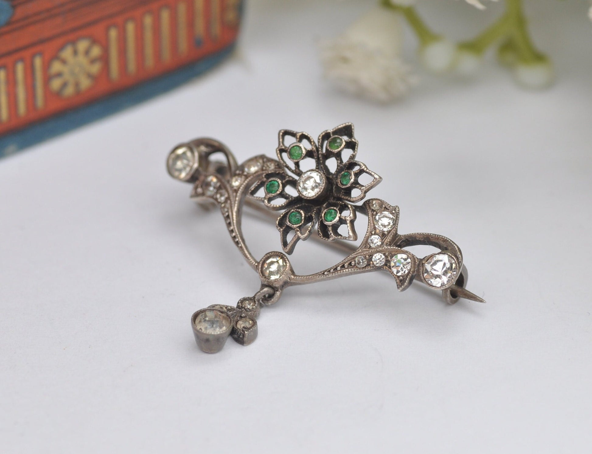 Antique Edwardian European Silver Paste Brooch