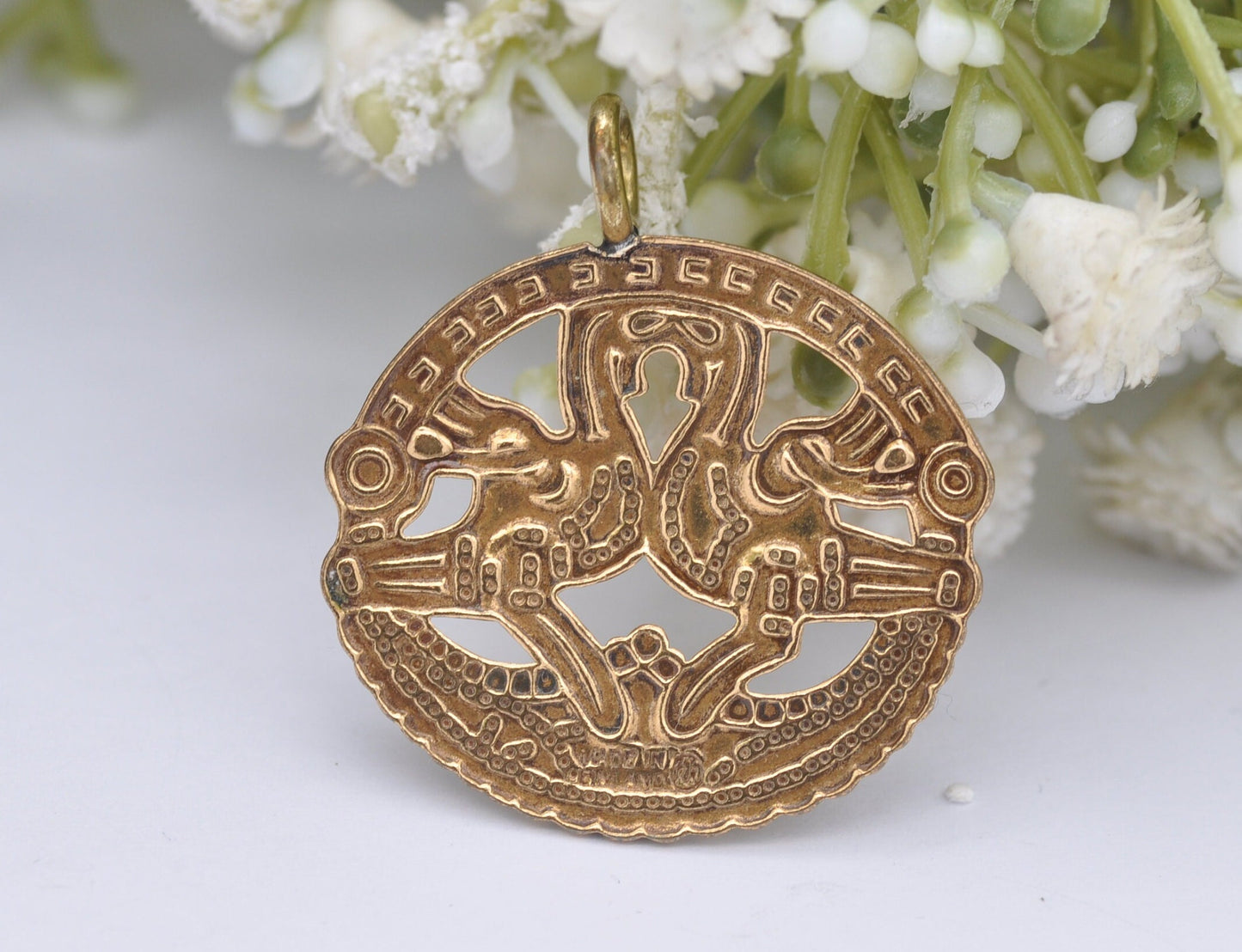 Vintage KK Kalevala Koru Paradise Birds Bronze Pendant