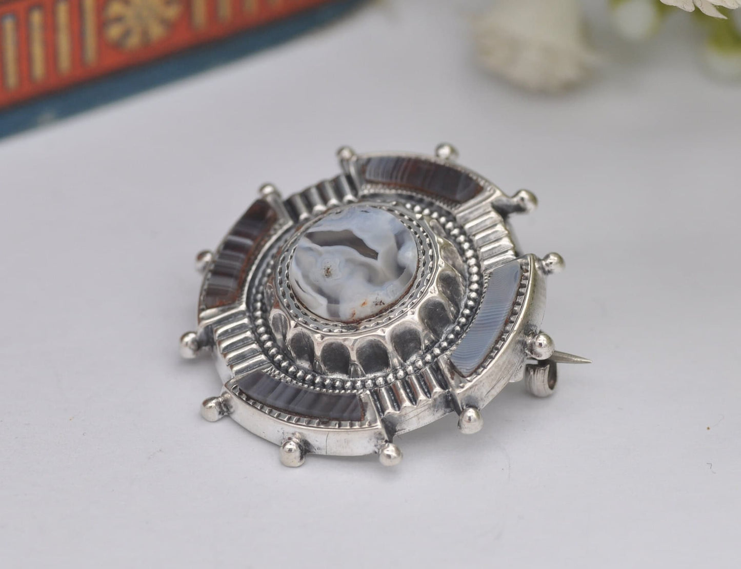 Antique Scottish Sterling Silver Agate Brooch