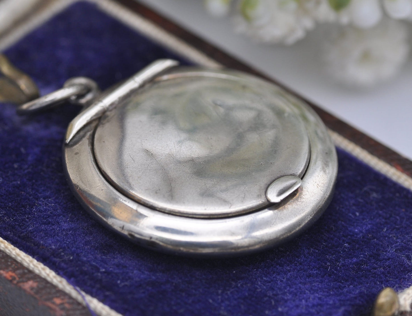 Antique Art Deco Sterling Silver Compact Mirror Locket Pendant by Adie & Lovekin 1920