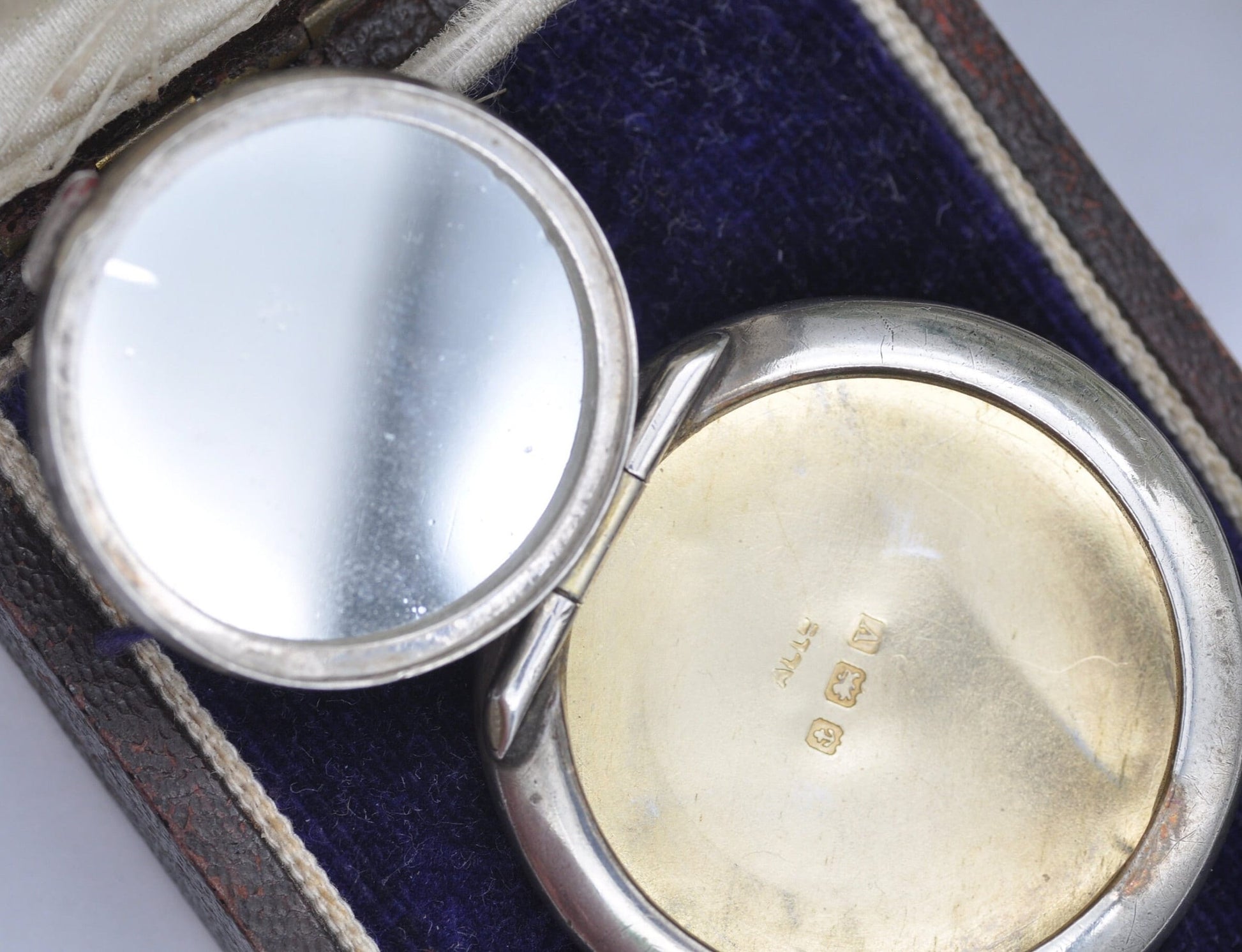 Antique Art Deco Sterling Silver Compact Mirror Locket Pendant by Adie & Lovekin 1920