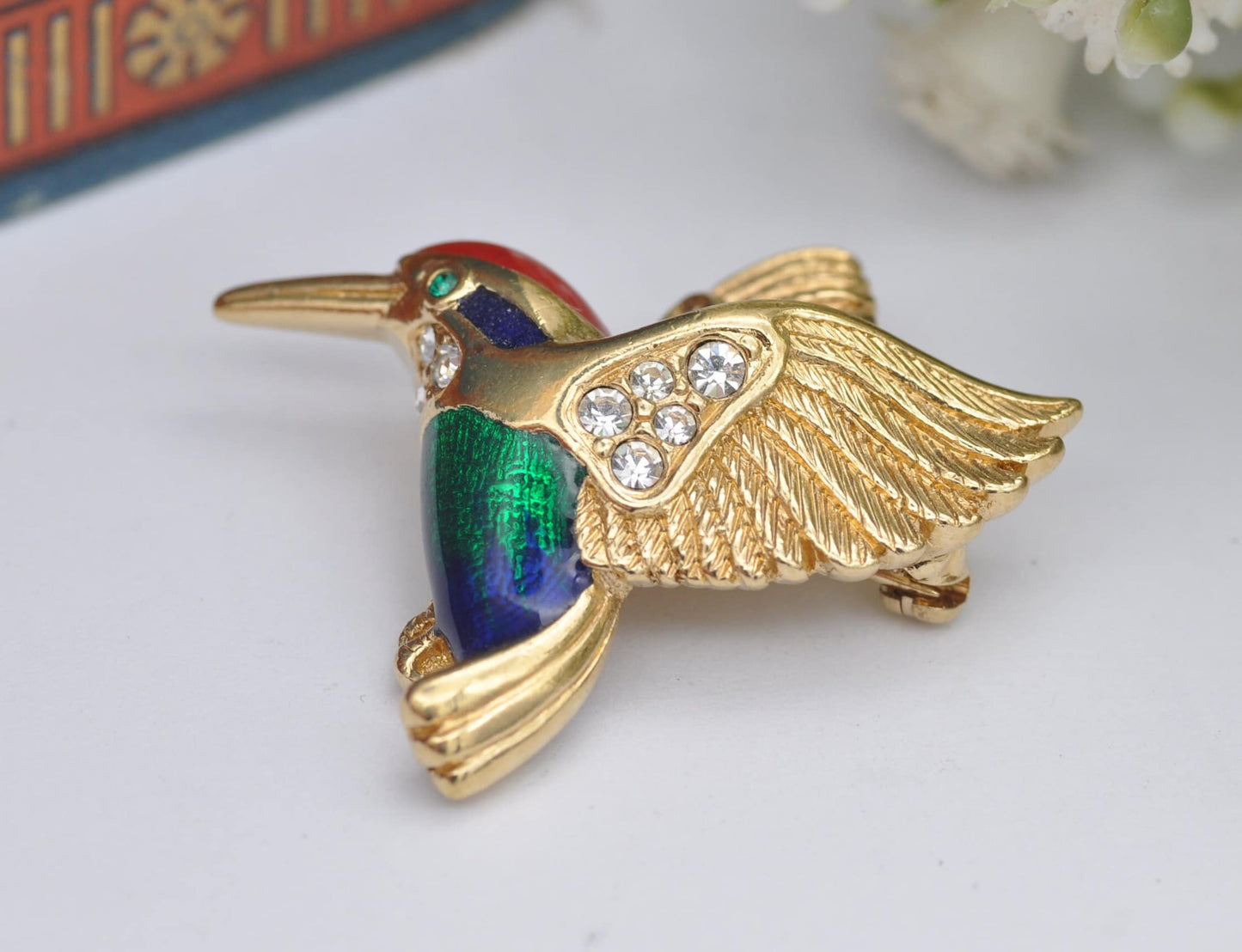 Vintage Attwood and Sawyer A&S Enamel Hummingbird Brooch