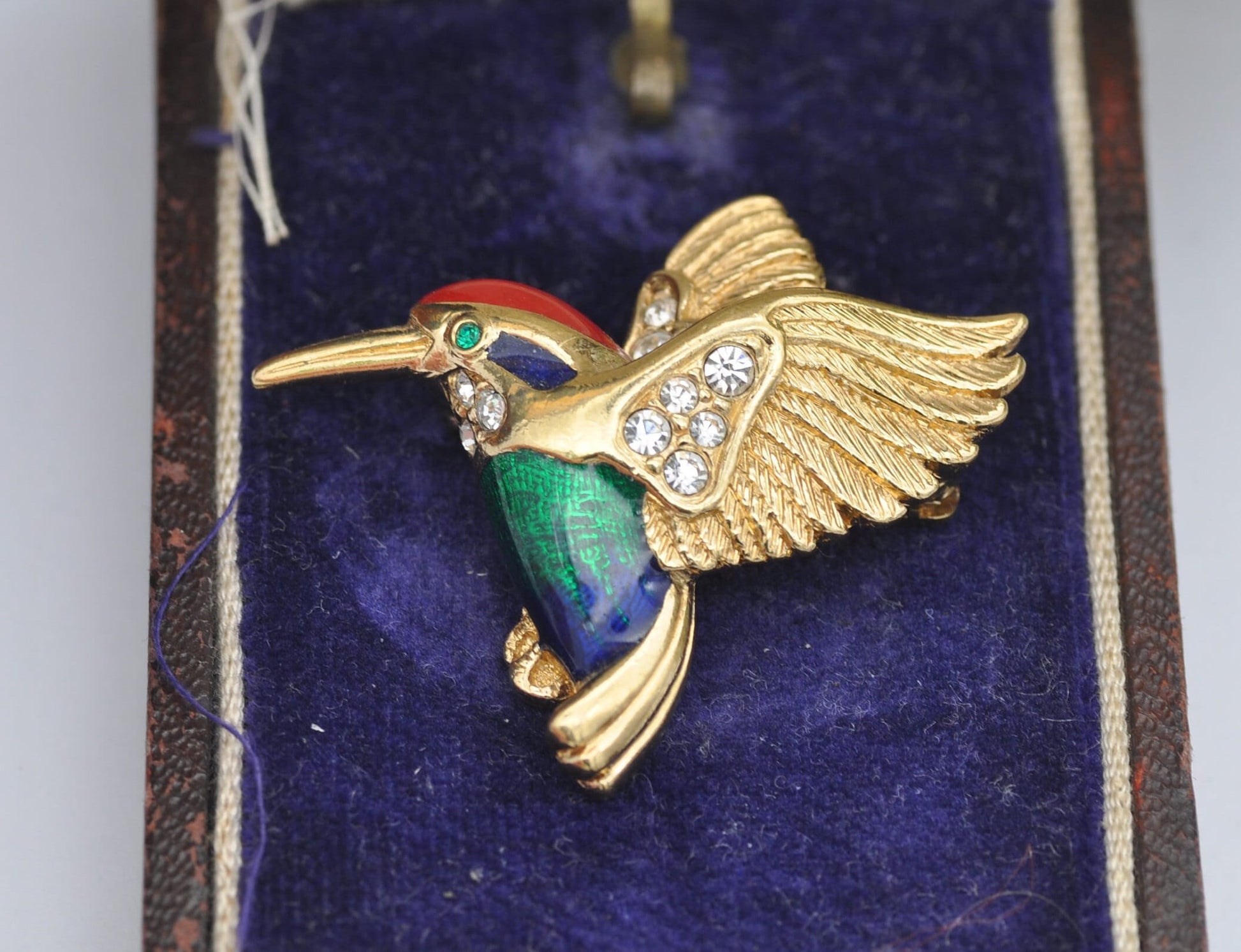 Vintage Attwood and Sawyer A&S Enamel Hummingbird Brooch