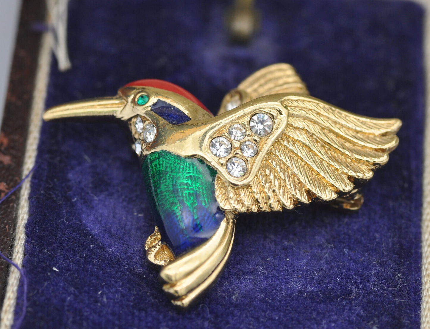 Vintage Attwood and Sawyer A&S Enamel Hummingbird Brooch