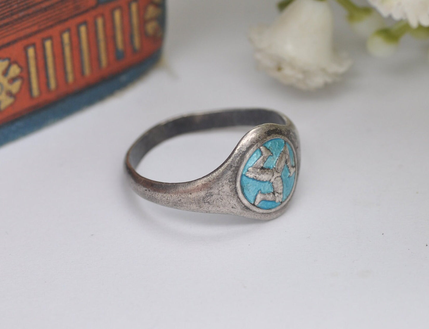 Antique Art Nouveau Charles Horner Sterling Silver Enamel Isle of Man Legs Ring