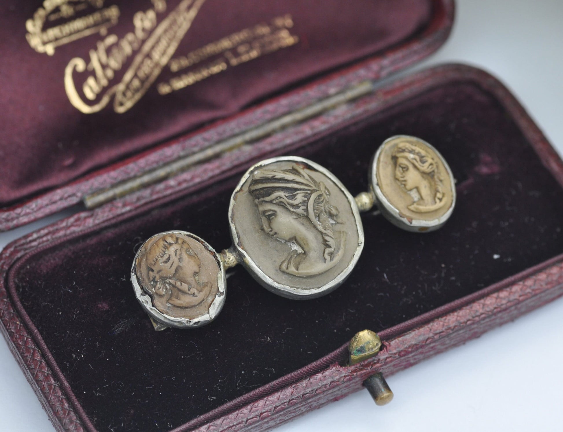 Antique Georgian Lava Cameo Brooch with Three Classical Faces