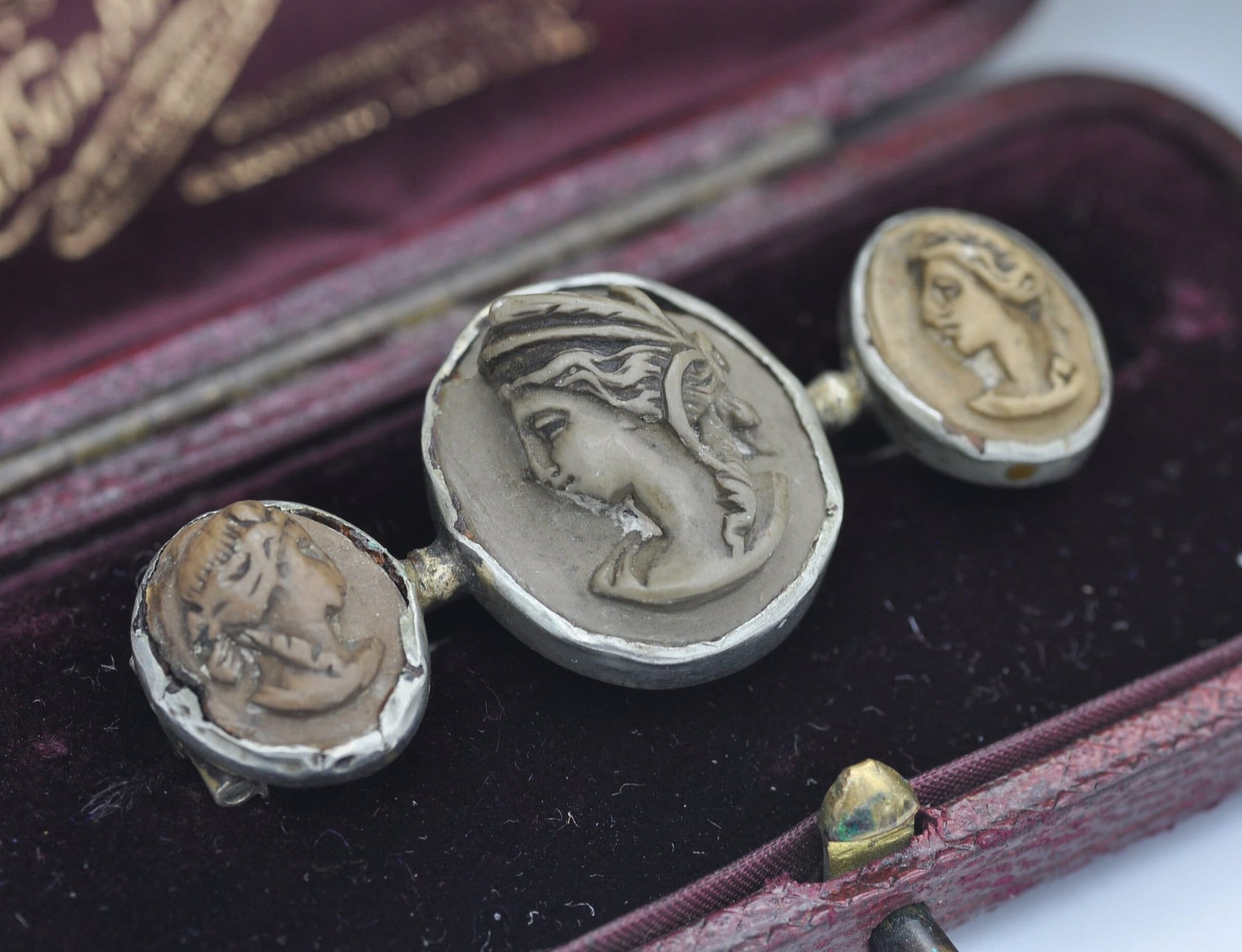 Antique Georgian Lava Cameo Brooch with Three Classical Faces