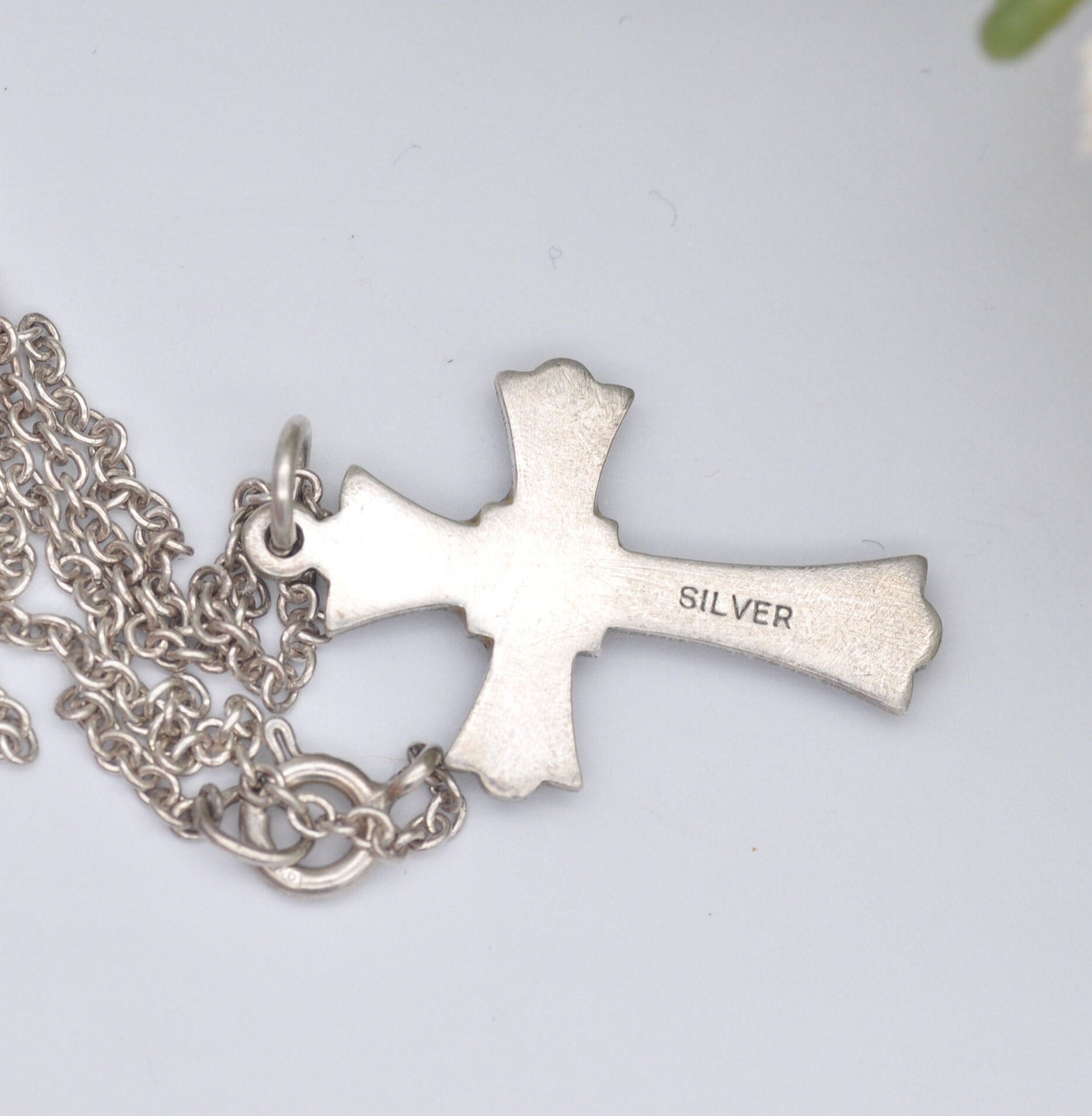 Vintage Sterling Silver Enamel Cross Pendant Necklace on a Cable Link Chain