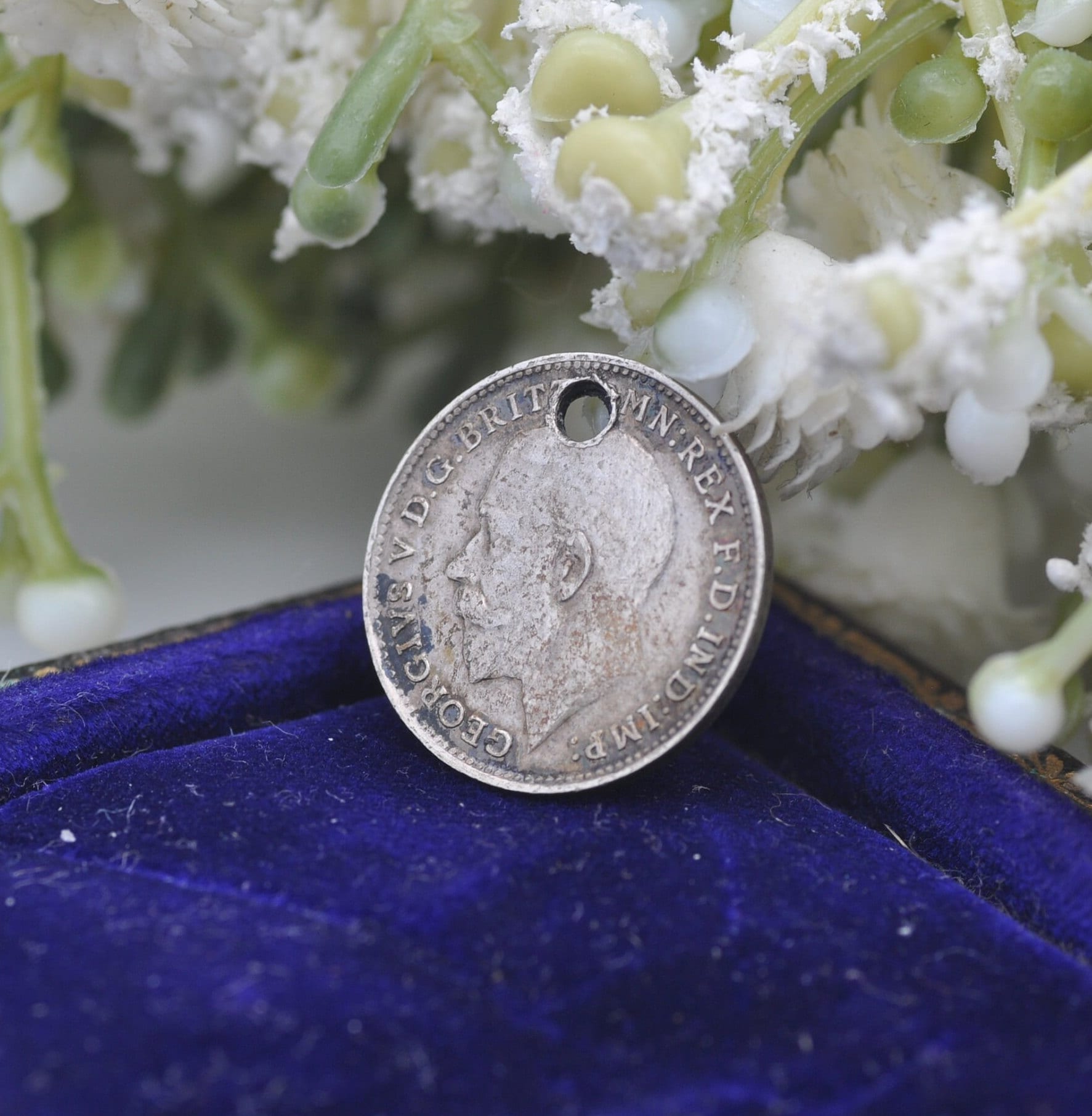 Antique Silver George V Three Pence 1914 Coin Charm Pendant