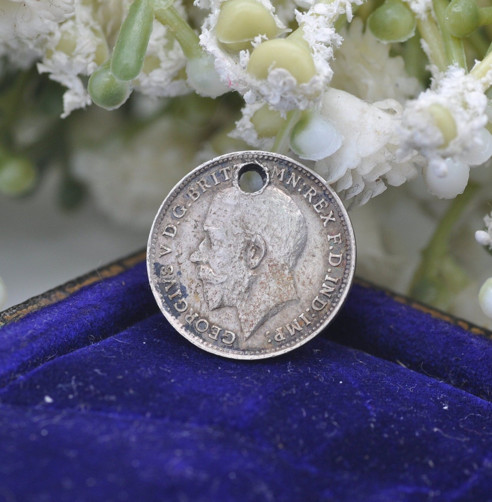 Antique Silver George V Three Pence 1914 Coin Charm Pendant