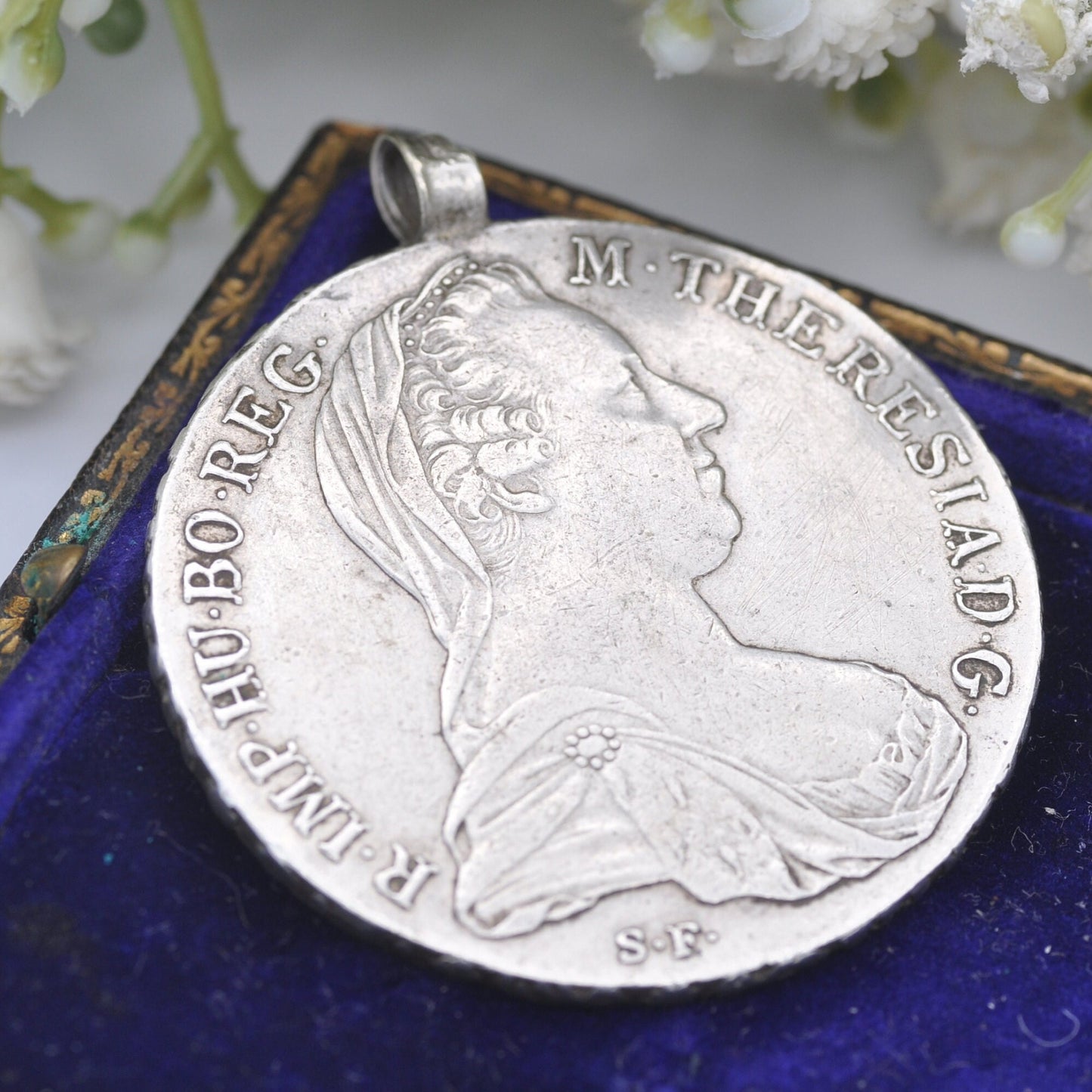 Antique Silver Maria Theresa Thaler Coin Pendant - Dated 1780 Austrian Coin