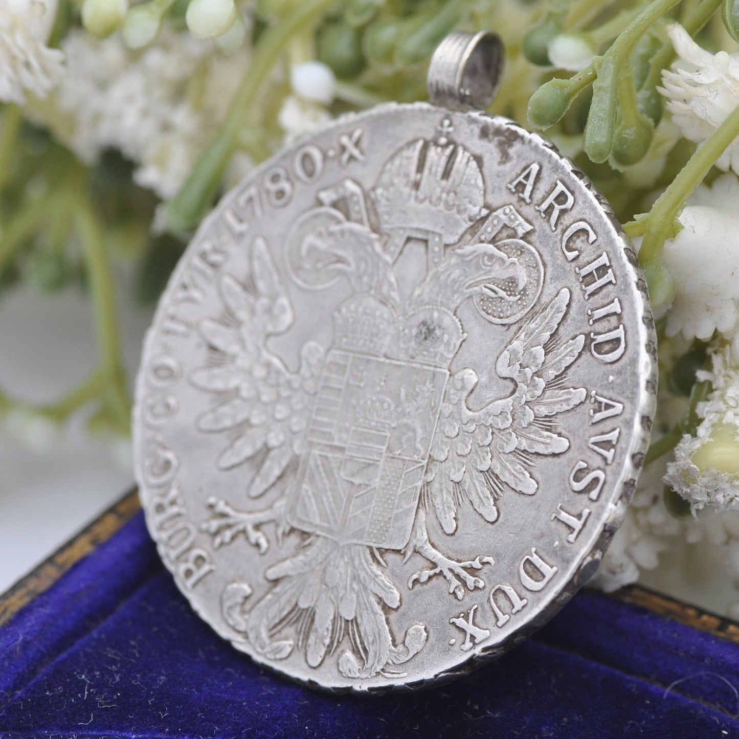 Antique Silver Maria Theresa Thaler Coin Pendant - Dated 1780 Austrian Coin