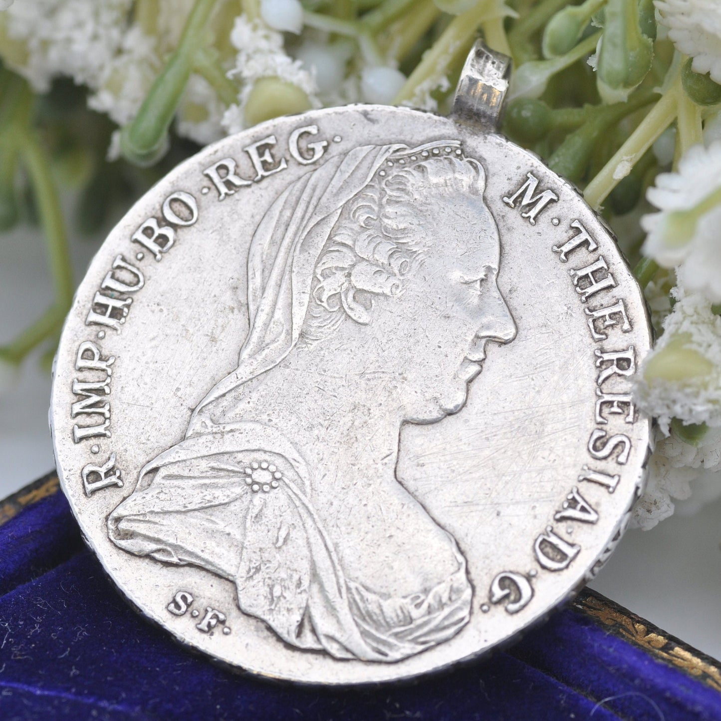 Antique Silver Maria Theresa Thaler Coin Pendant - Dated 1780 Austrian Coin