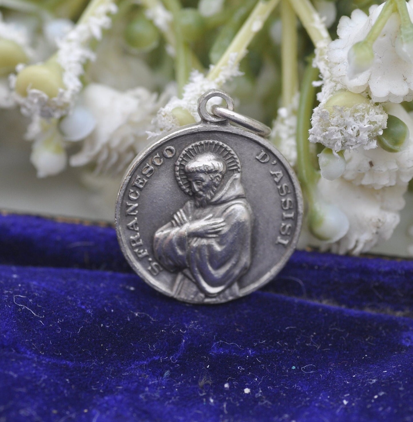 Vintage Italian Saint Francesco of Assisi Pendant - Silver Tone Token | S Francesco D'Assisi