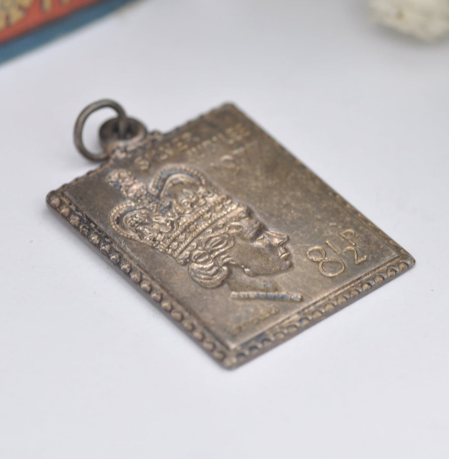 Vintage Sterling Silver Elizabeth II Silver Jubilee Stamp Pendant 1977 by EJLtd