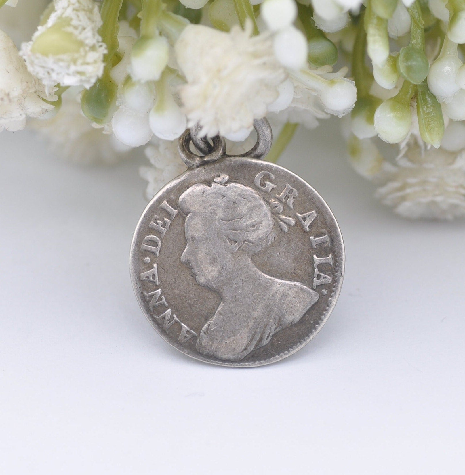 Antique Silver 1710 Anne Fourpence Coin Pendant