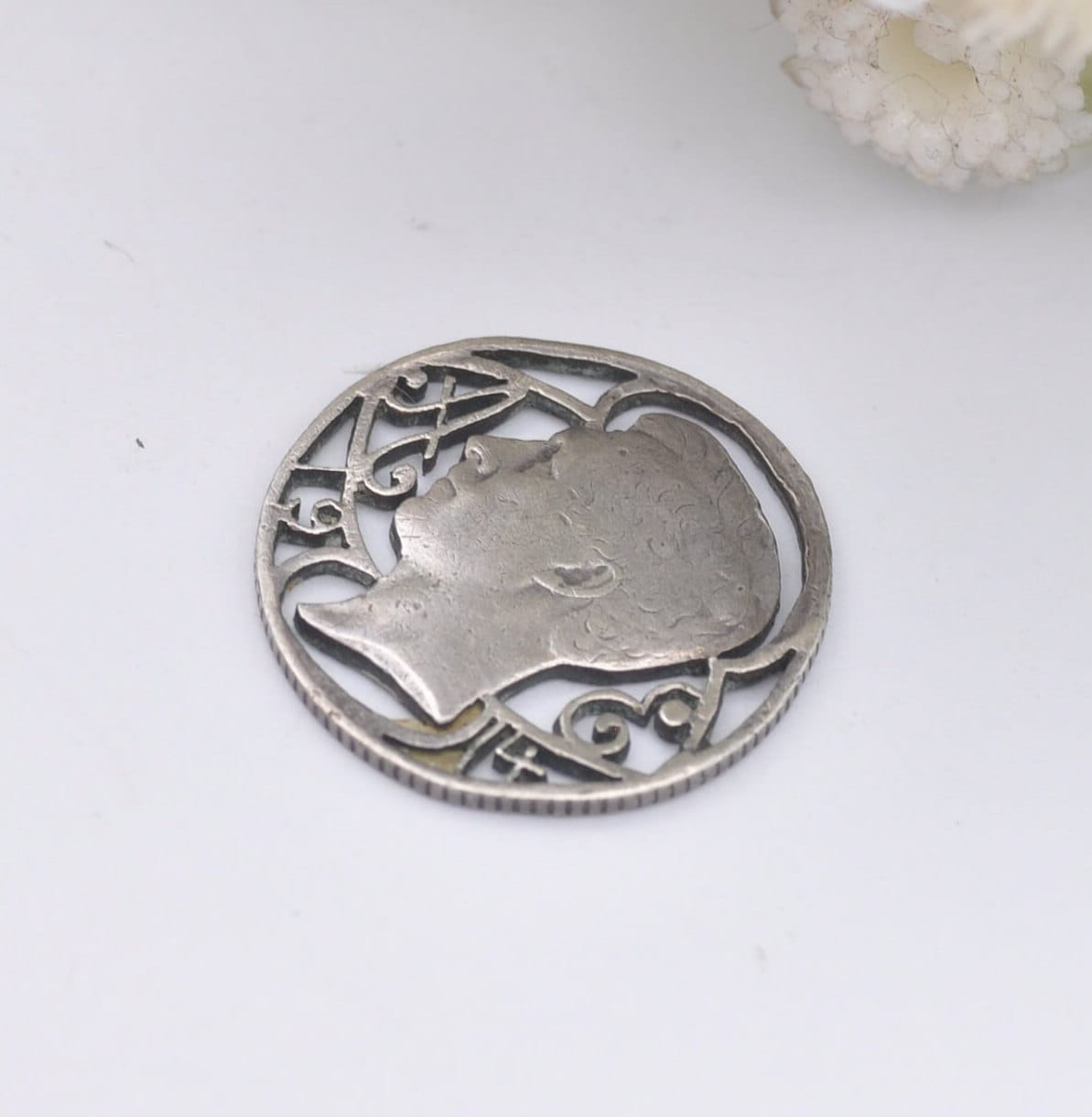 Antique Silver Cut Coin Pendant