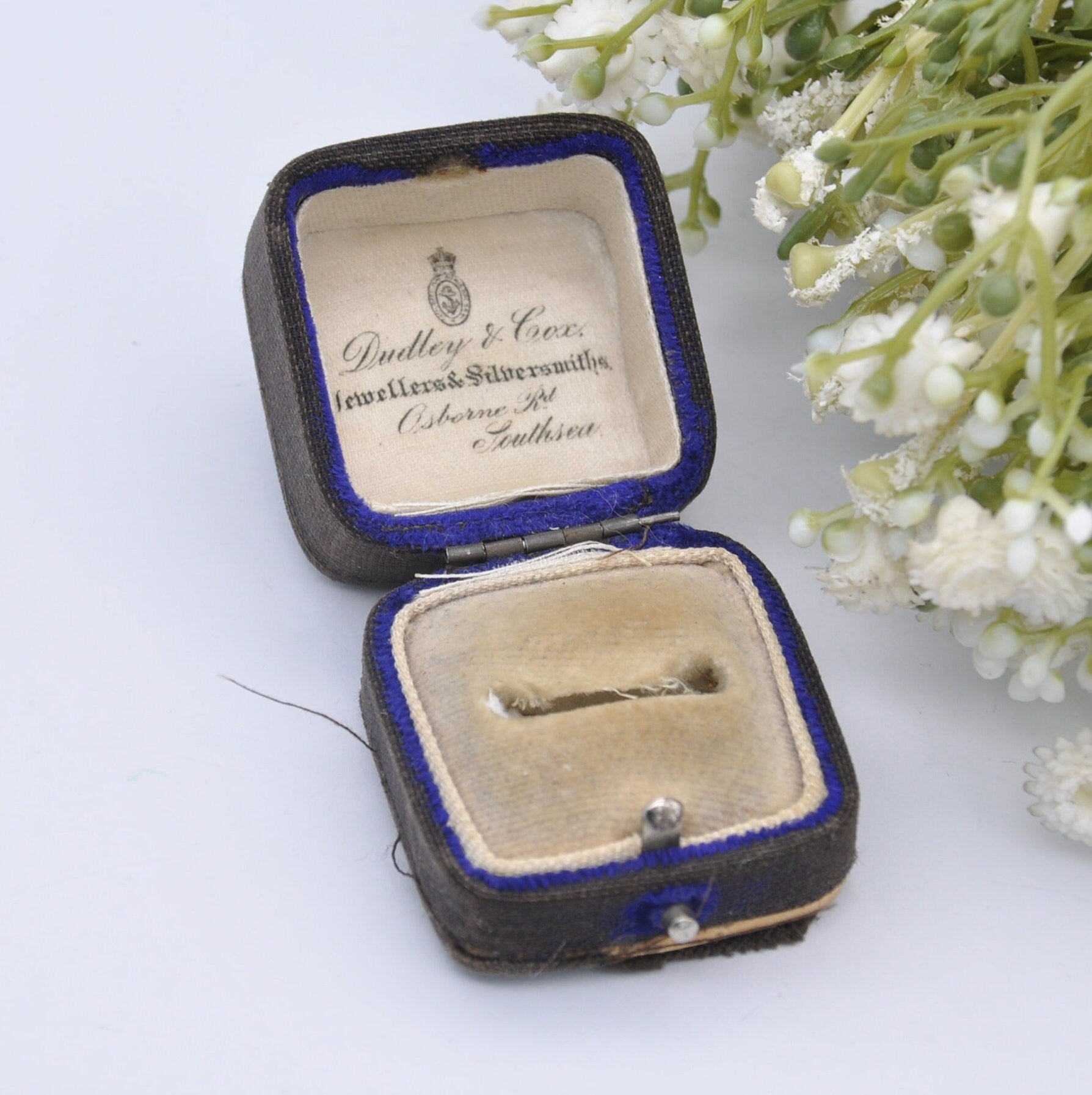 Antique Dudley & Cox Ring Box - Osborne Road Southsea Jewellers | Silk and Velvet Lined