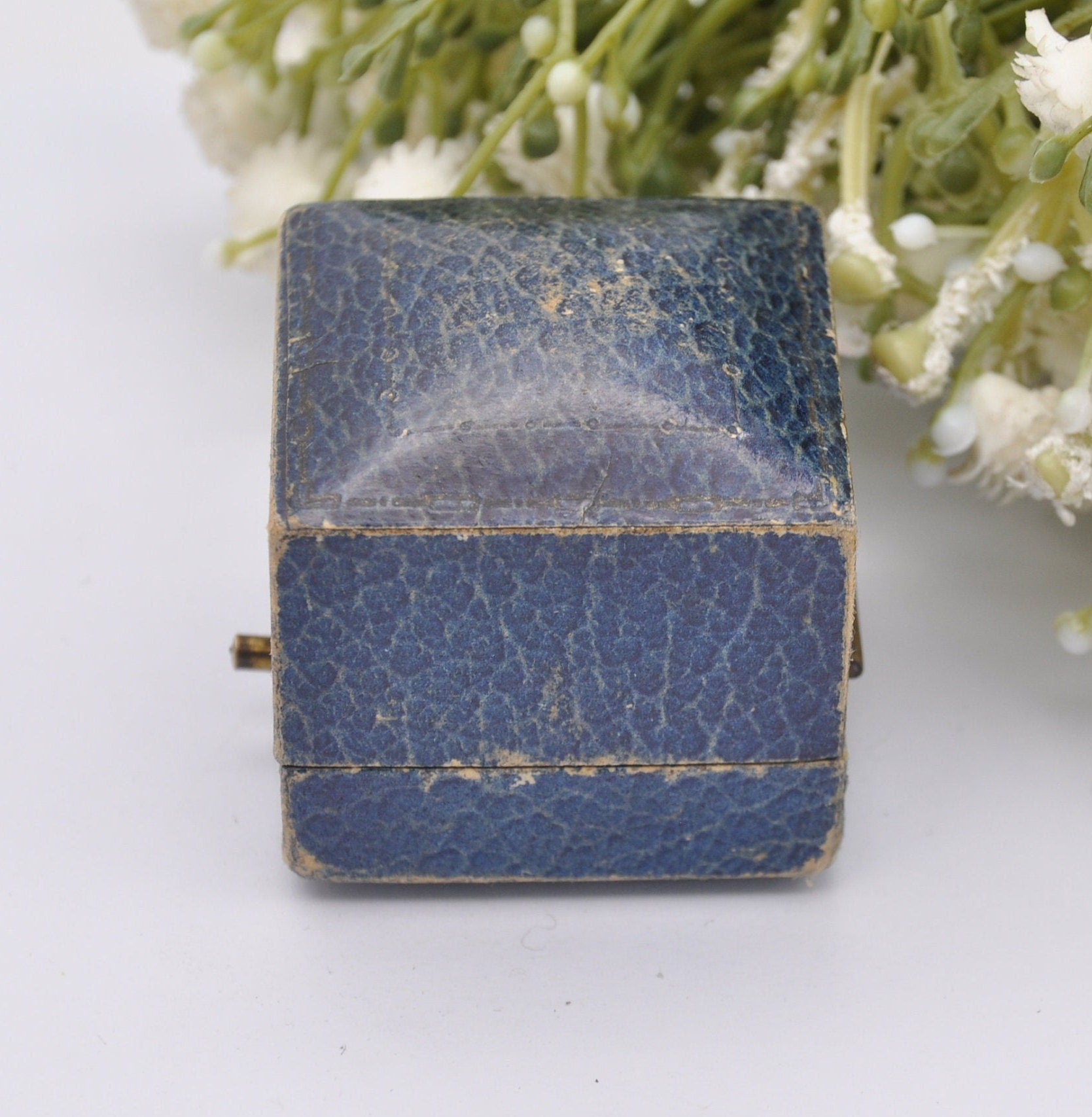 Vintage Blue Leather Ring Box - Leeds Industrial Co-operative Society | Albion Street Jewellers