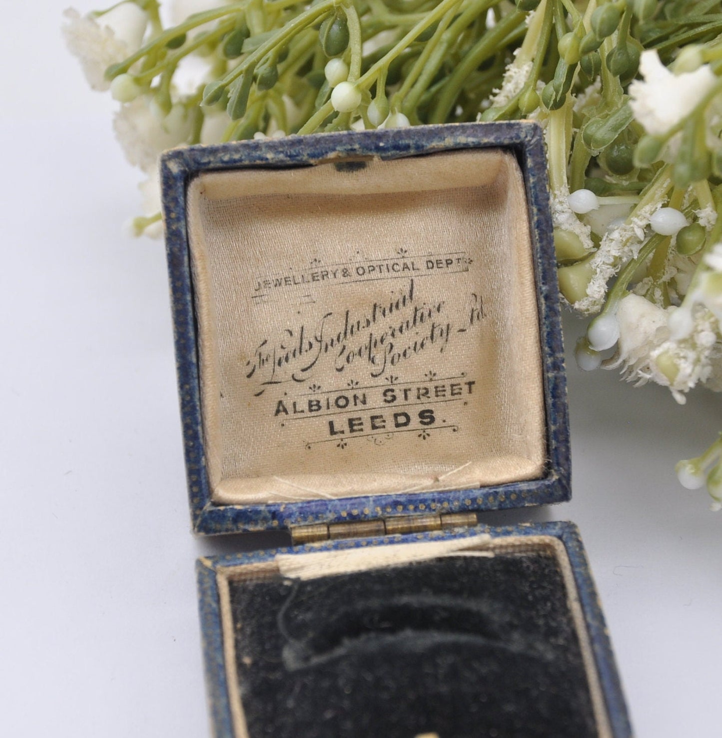 Vintage Blue Leather Ring Box - Leeds Industrial Co-operative Society | Albion Street Jewellers