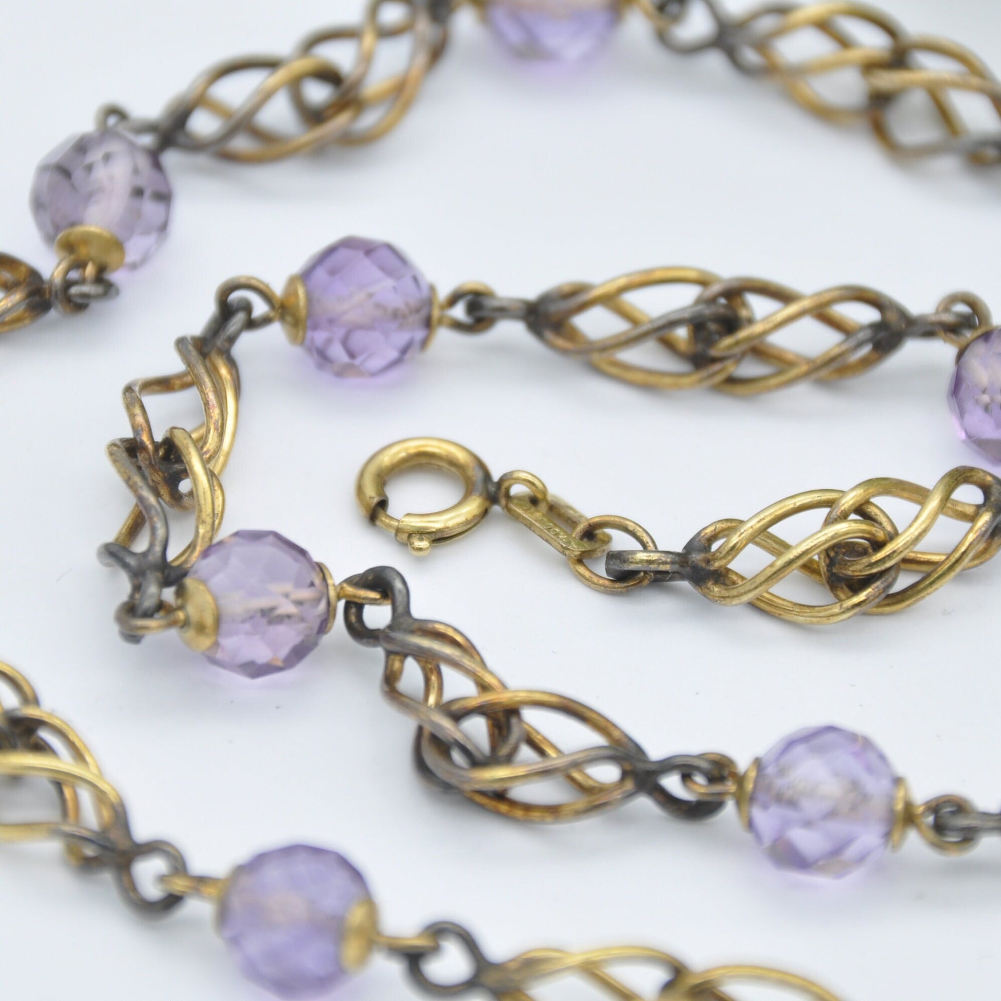 Vintage Rolled Gold Faceted Amethyst Bead Necklace