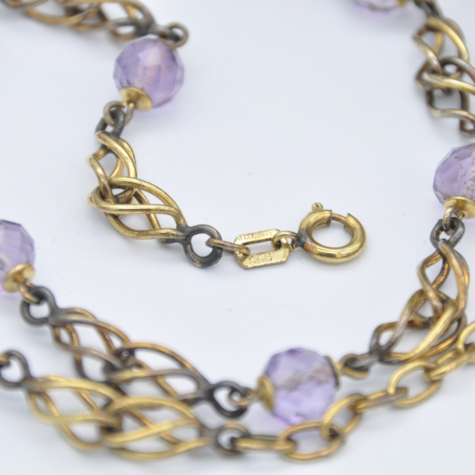 Vintage Rolled Gold Faceted Amethyst Bead Necklace