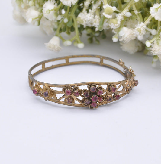 Antique Victorian Red Paste Flower Bangle Bracelet