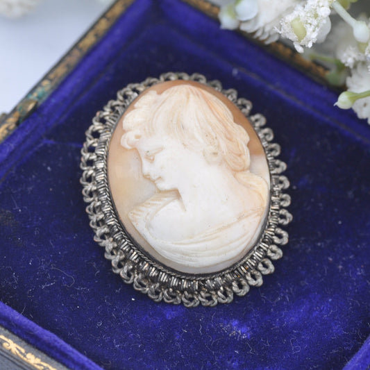 Vintage Cameo Brooch - Shell Woman Portrait