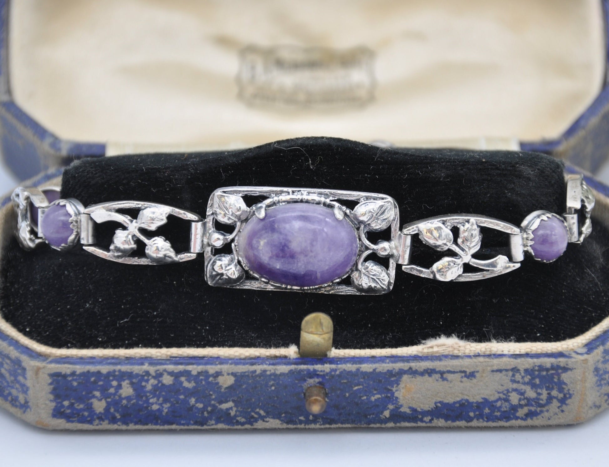Vintage Sterling Silver Amethyst Bracelet - Floral Leaf Design