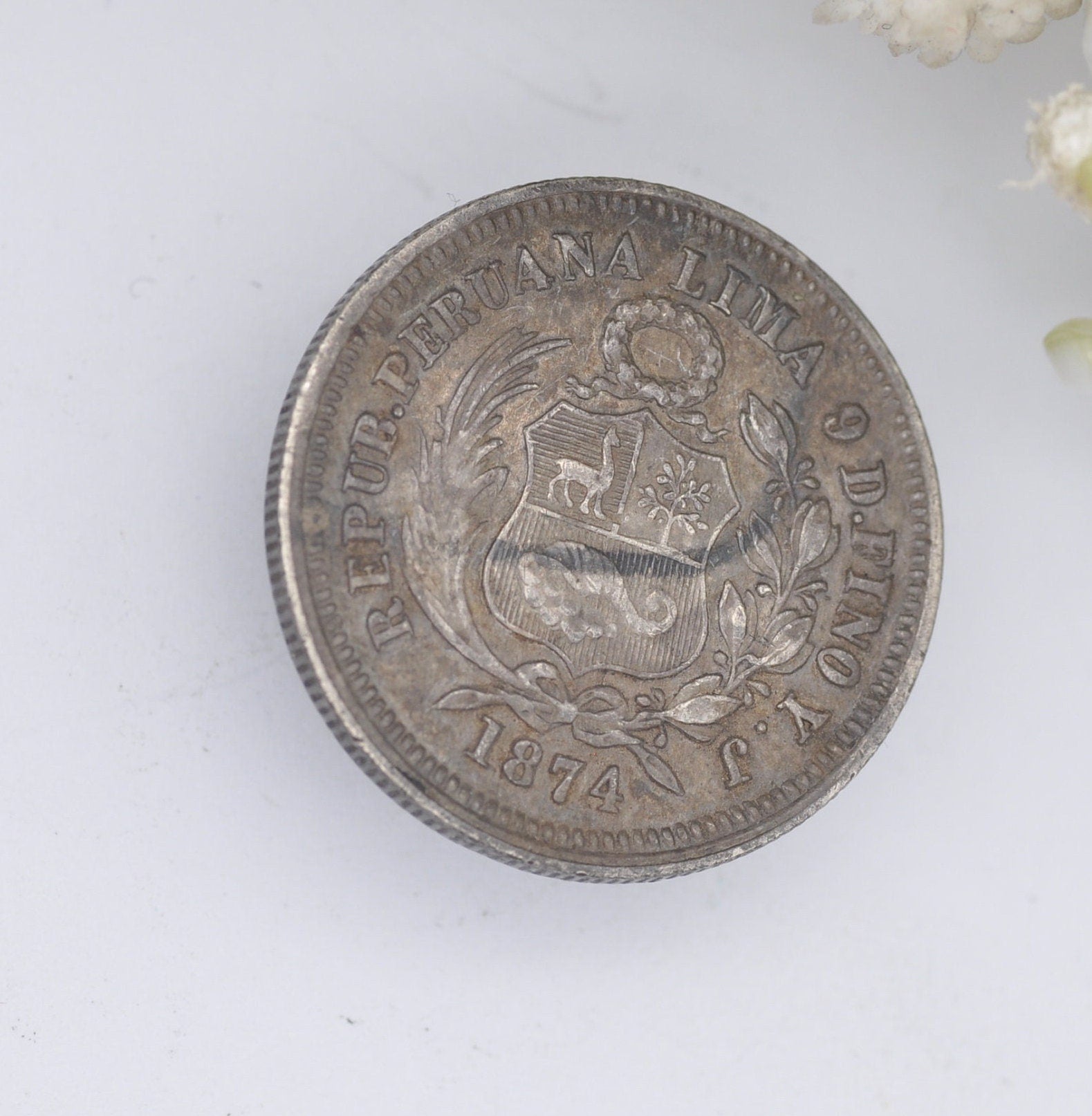Antique Silver Coin Button Set - Peru 1/5 Sol 1867 and 1874 | Peruvian Silver Coin