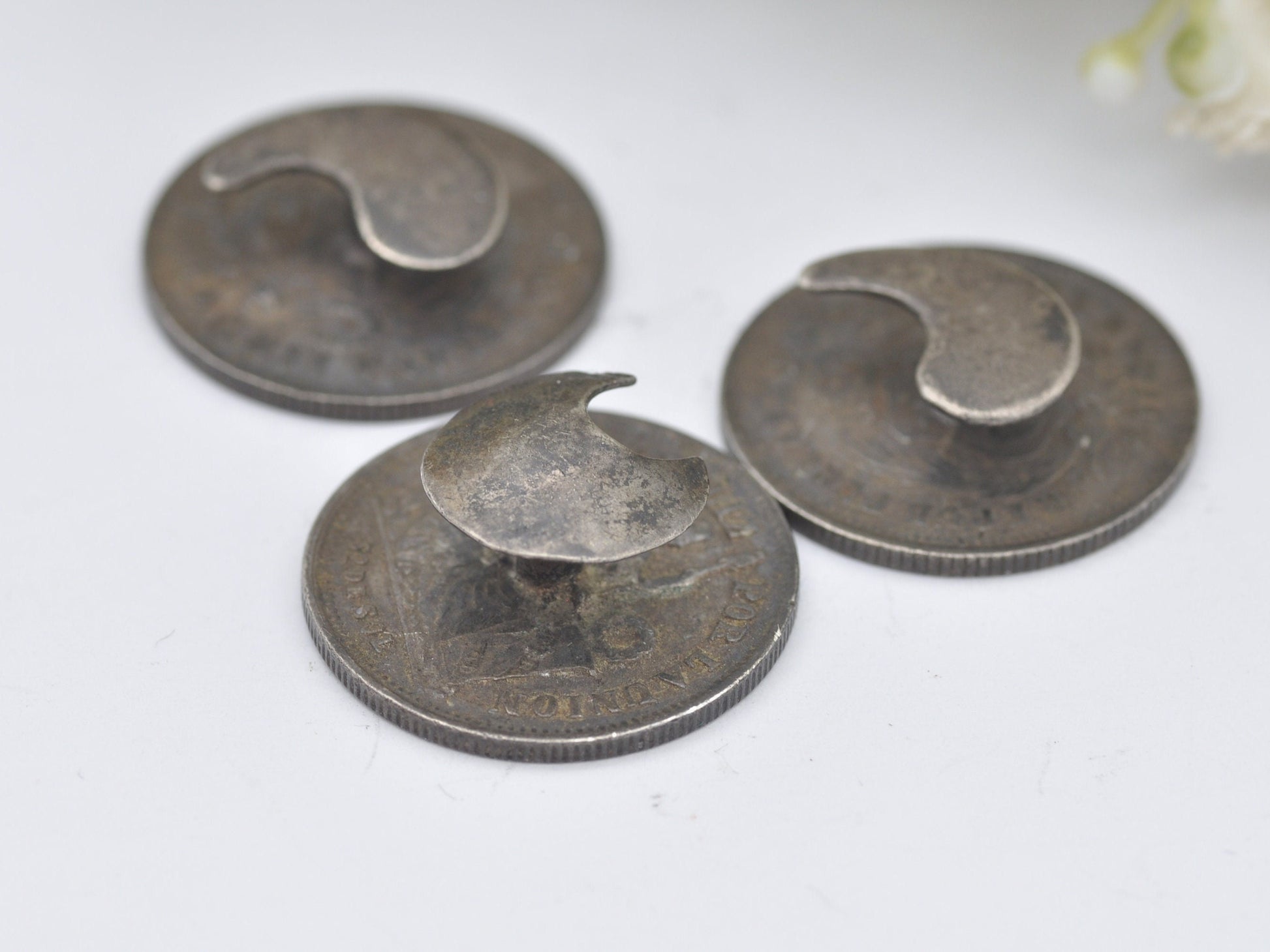 Antique Silver Coin Button Set - Peru 1/5 Sol 1867 and 1874 | Peruvian Silver Coin