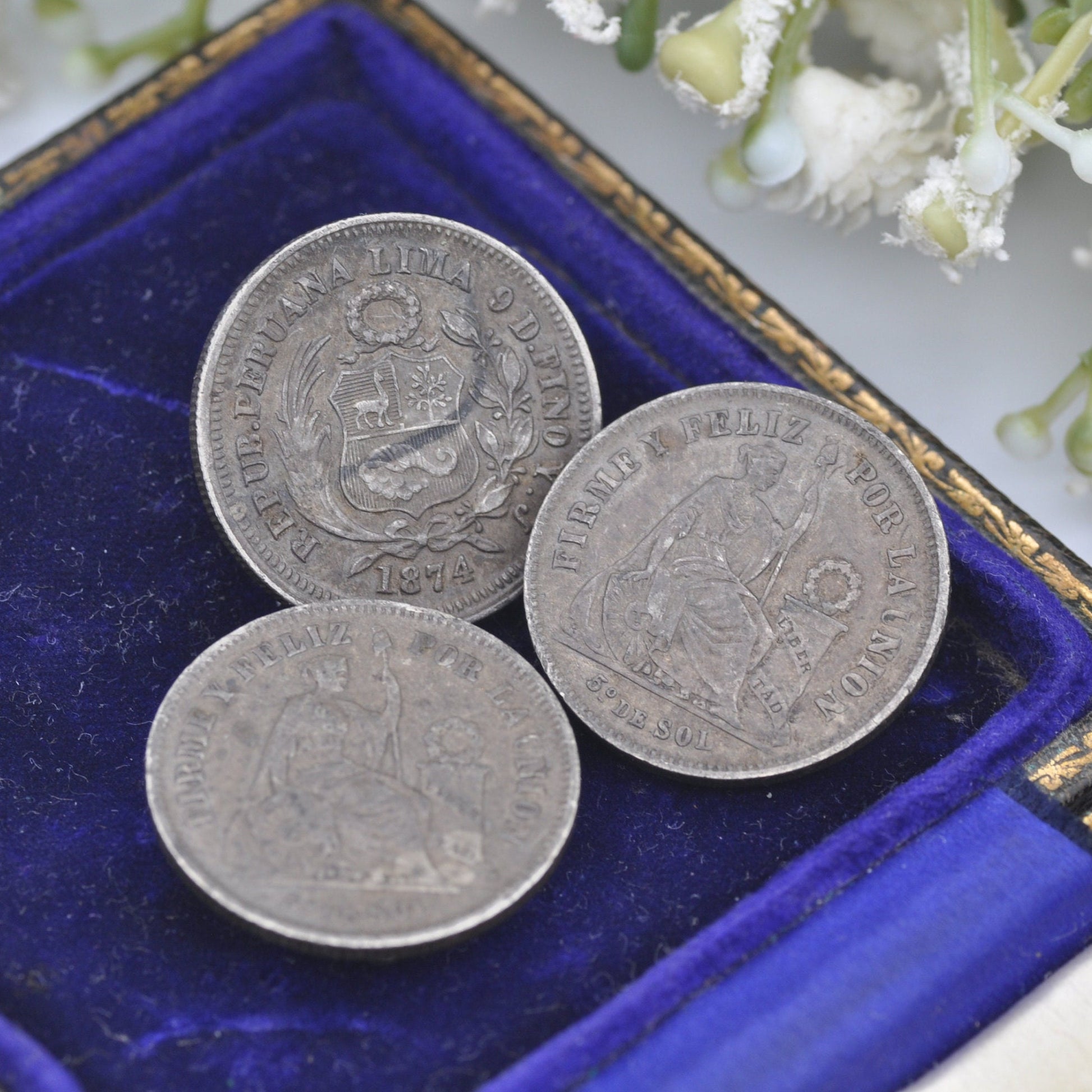 Antique Silver Coin Button Set - Peru 1/5 Sol 1867 and 1874 | Peruvian Silver Coin