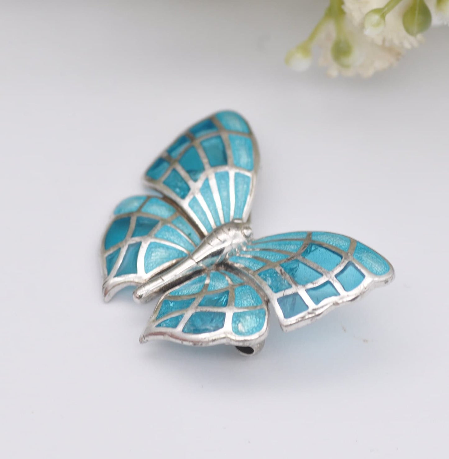 Vintage Fish Sterling Silver Plique-à-Jour Butterfly Brooch