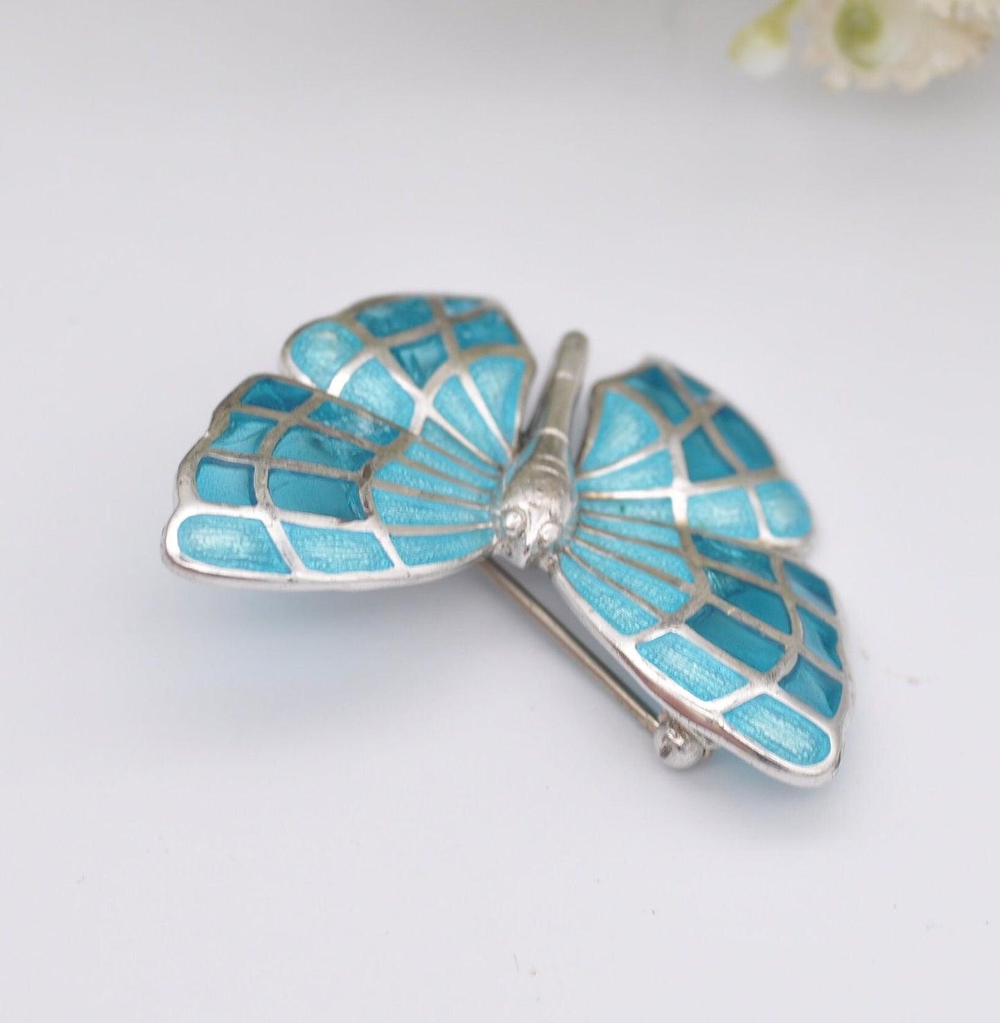 Vintage Fish Sterling Silver Plique-à-Jour Butterfly Brooch