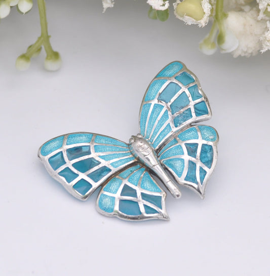 Vintage Fish Sterling Silver Plique-à-Jour Butterfly Brooch