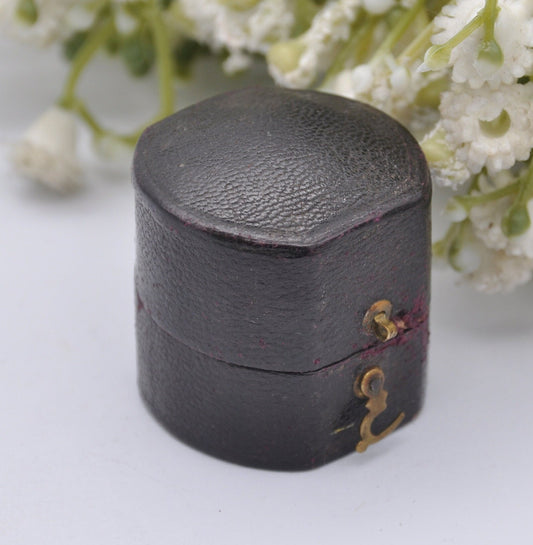 Antique Leather Squared Oval Ring Box with Clasp Front - Henry E. Peck London Jewellers | Silk and Velvet Lined