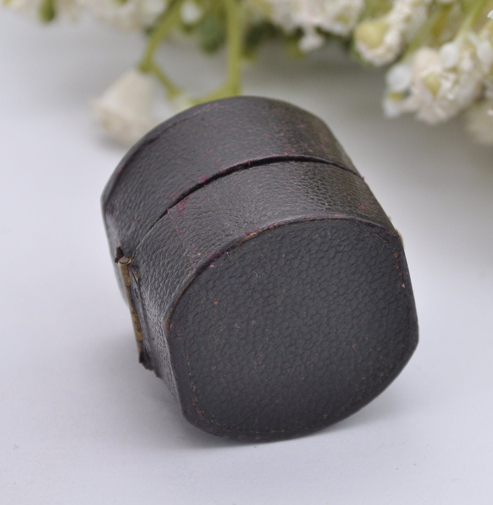 Antique Leather Squared Oval Ring Box with Clasp Front - Henry E. Peck London Jewellers | Silk and Velvet Lined