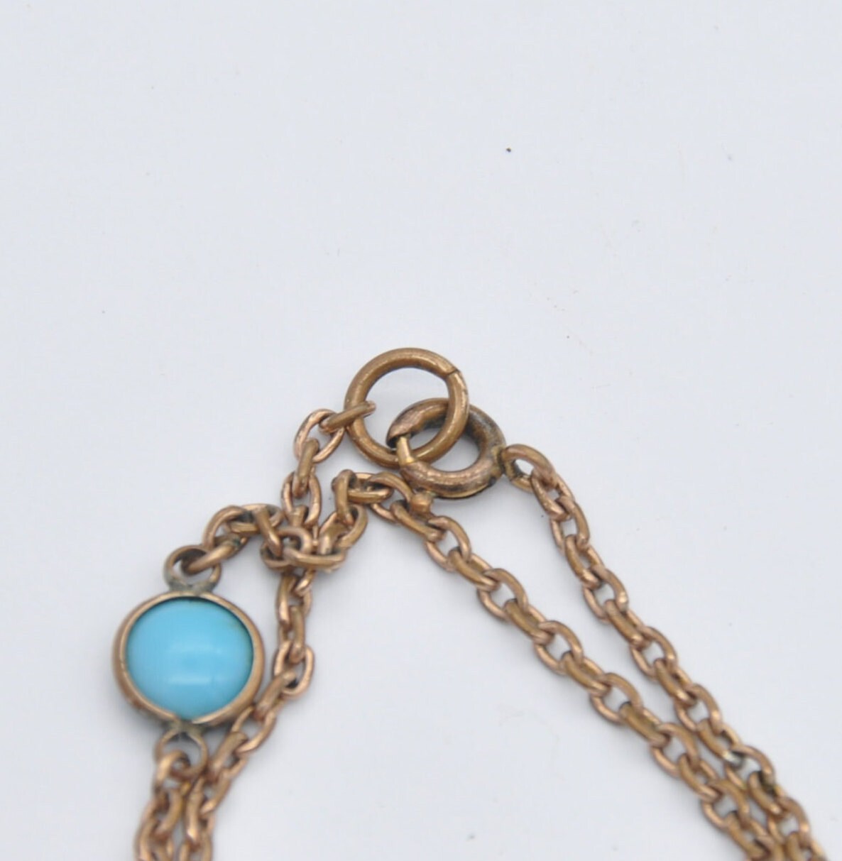 Vintage Rolled Gold Long Blue Glass Bead Chain Necklace - Turquoise Colour