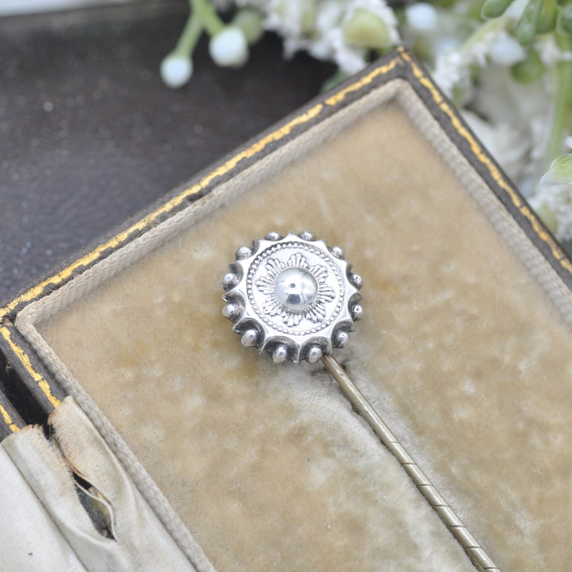 Antique Victorian Sterling Silver Pin Brooch - Granulated Edges | Aesthetic Movement