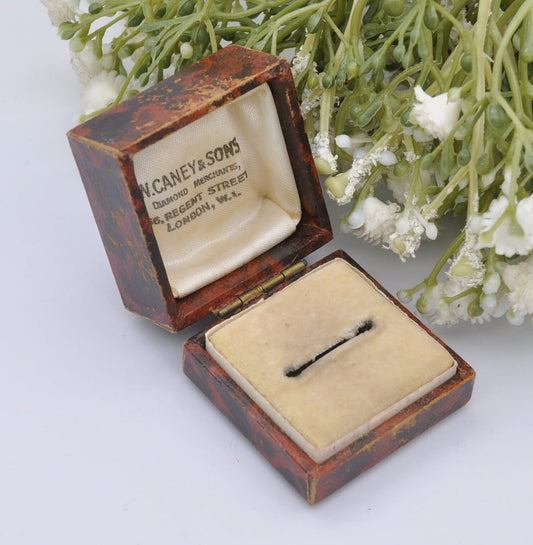 Vintage Leather Ring Box - W. Caney Regent Street London Jewellers | Silk and Velvet Lined