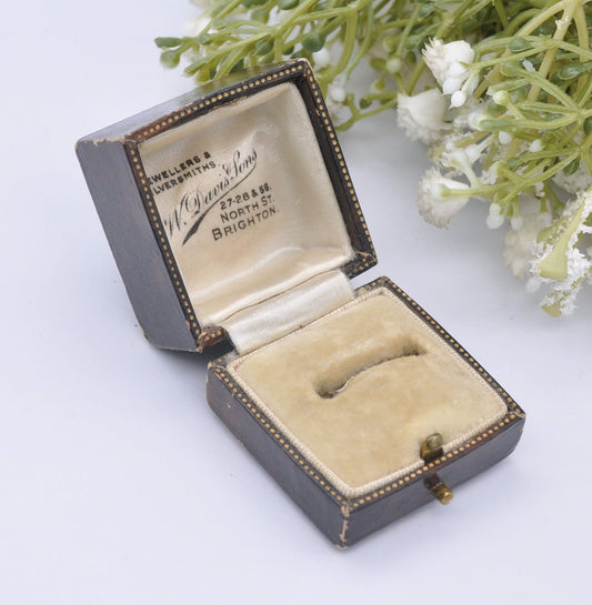 Antique Leather Ring Box with Gold Tooling -W. Davis & Sons Brighton Jewellers | Silk and Velvet Lined