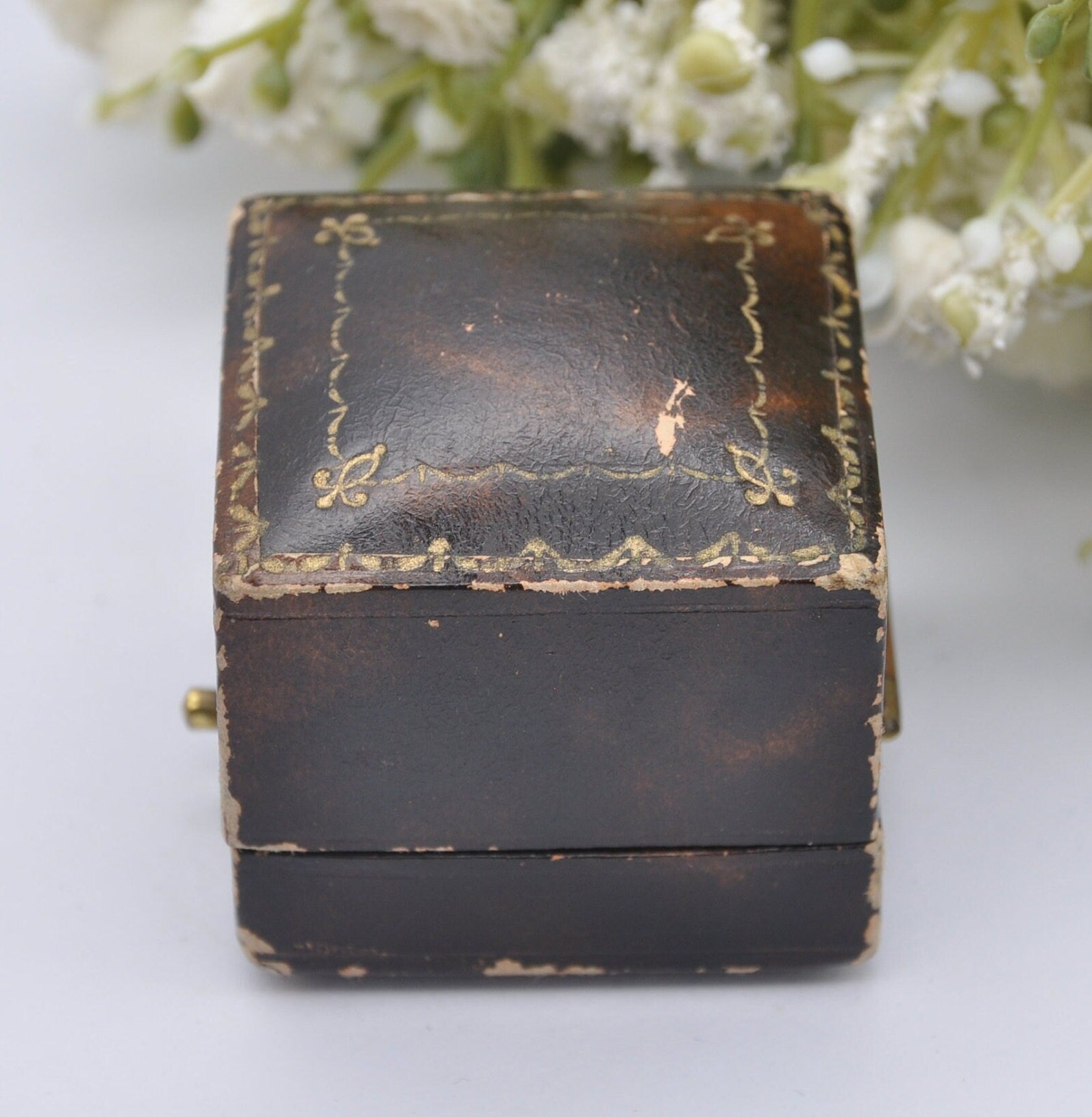 Antique Leather Ring Box with Gold Tooling -W. Davis & Sons Brighton Jewellers | Silk and Velvet Lined