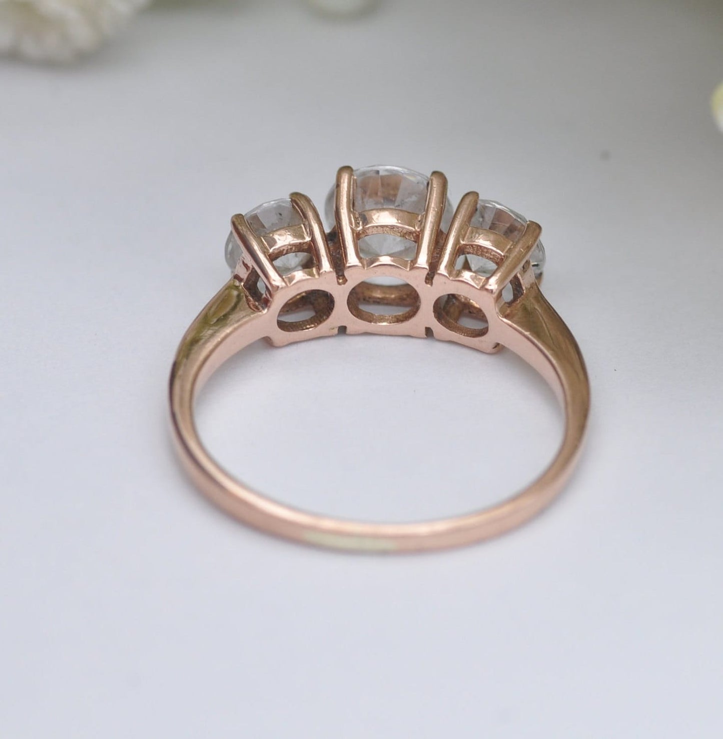 14ct Rose Gold Cubic Zirconia Three Stone Ring