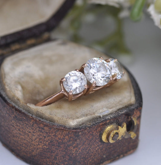 14ct Rose Gold Cubic Zirconia Three Stone Ring