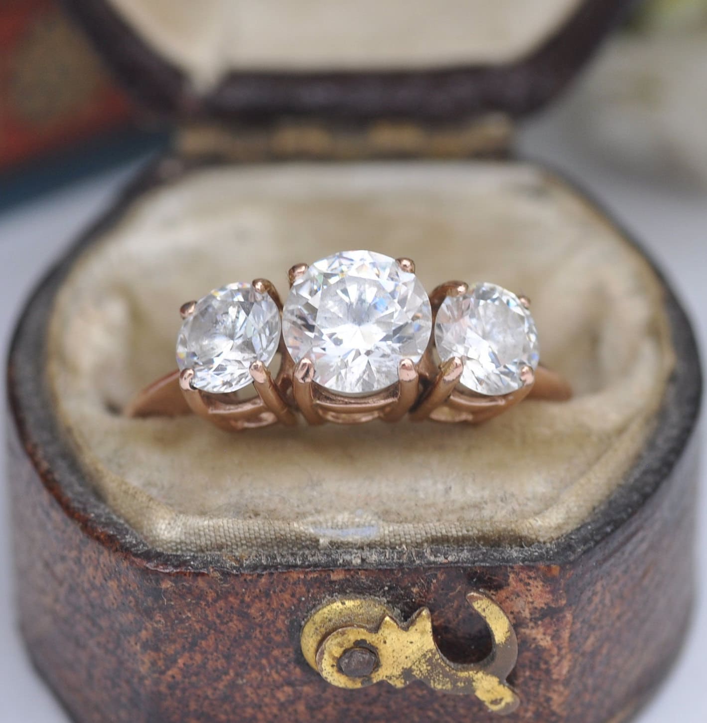 14ct Rose Gold Cubic Zirconia Three Stone Ring