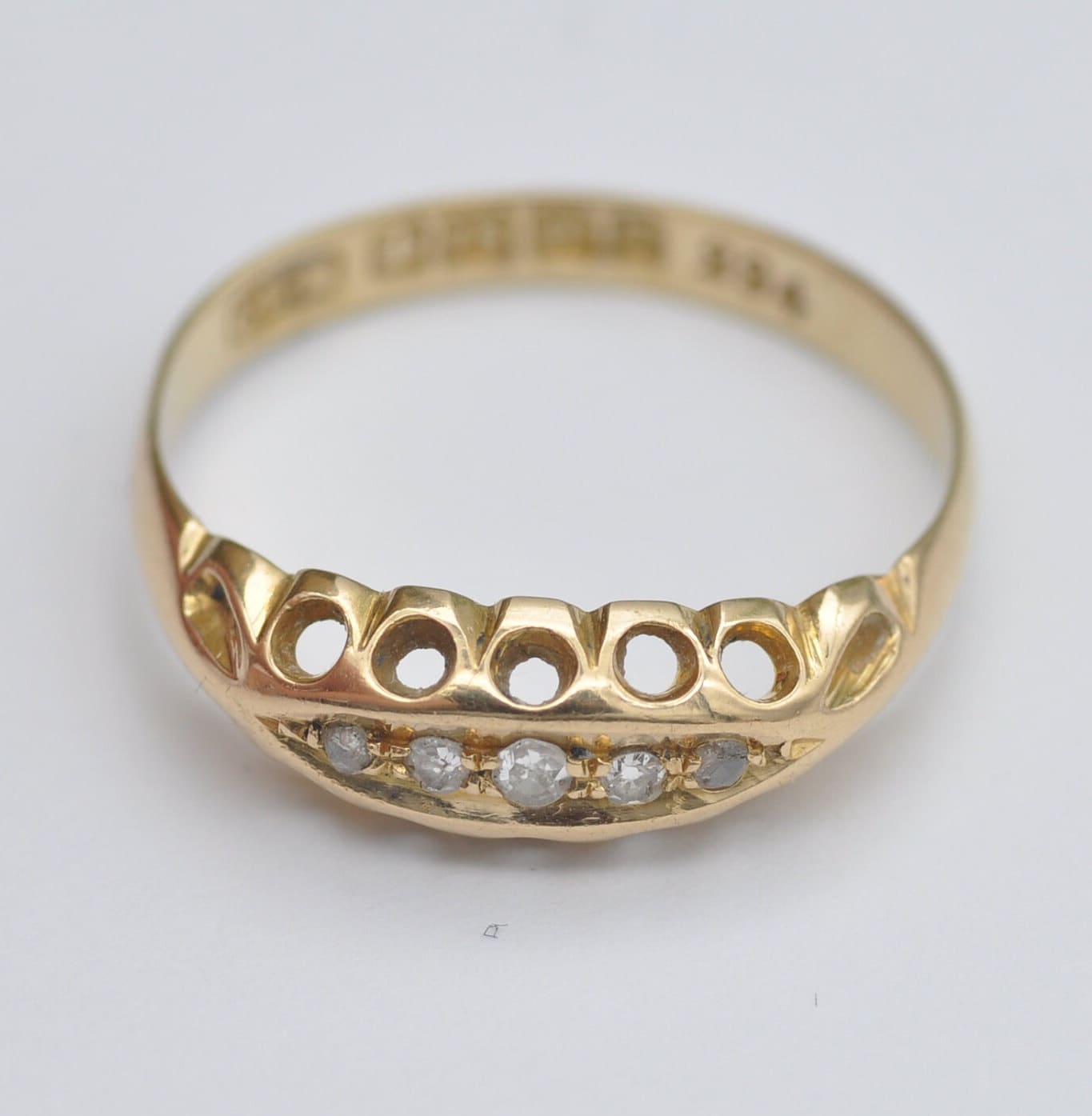 Antique Edwardian 18ct Gold Diamond Boat Ring 1915